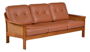 Danish Modern Teak Sofa With Caned Sides Restored in New Leather