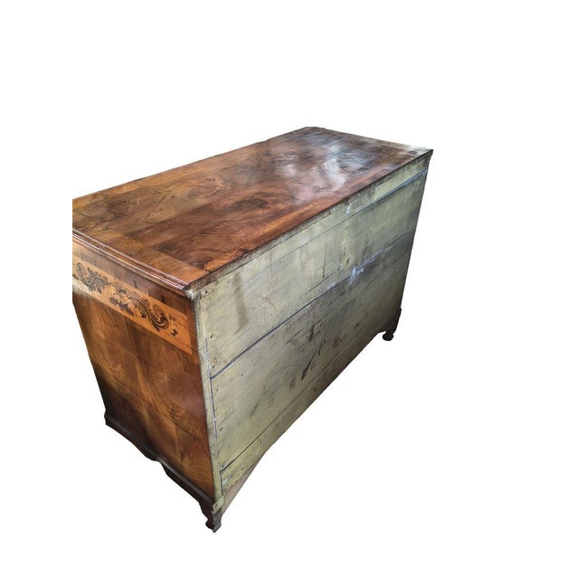 Louis XVI Style Lombard Chest of Drawers in Walnut Burl with Inlaid Floral Motifs, 18th Century For Sale - Image 14 of 15