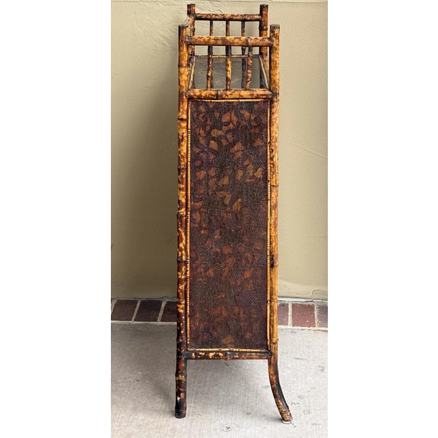 Brown English Bamboo Bookcase Cabinet With Gallery Top and Two Glazed Doors For Sale - Image 8 of 18