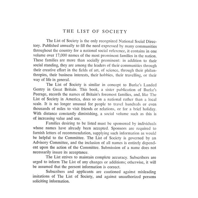 1950s "The List of Society 1956 the National Society Directory" 1956 For Sale - Image 5 of 5