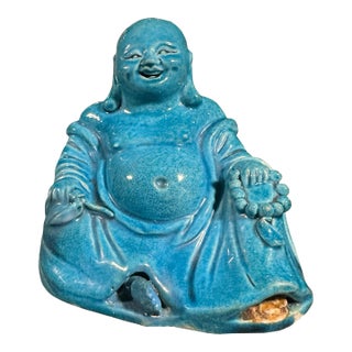 Ceramic Buddha Kangxi (1662-1722) Turquoise Glaze Qing K’ang Hsi Celestial Blue For Sale