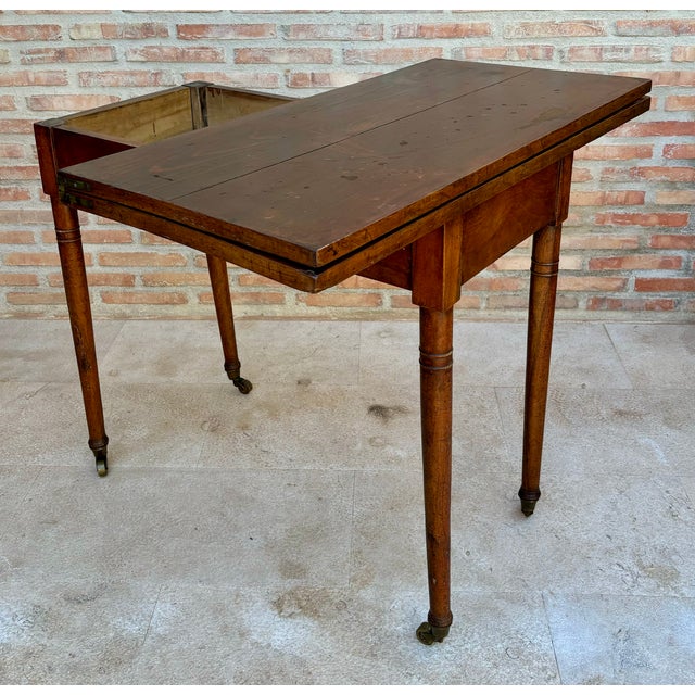 Early 20th Century French Walnut Game Table with Wheels, 1920s For Sale - Image 3 of 11