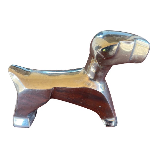 1930s Art Deco Style Polished Aluminum Dog Sculpture in the Manner of E. Nokolsky For Sale