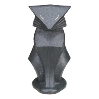 Antique Hubley Art Deco Cast Iron Modernist Black Cat Doorstop Paperweight 10" For Sale
