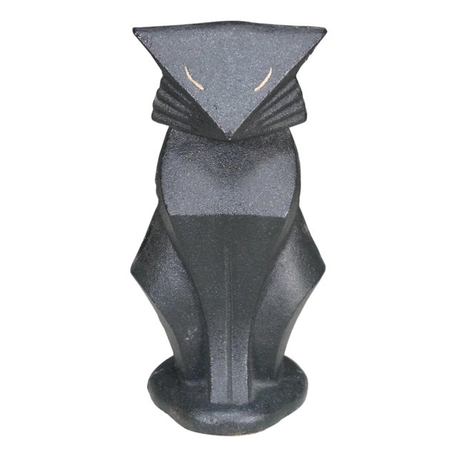 Antique Hubley Art Deco Cast Iron Modernist Black Cat Doorstop Paperweight 10" For Sale