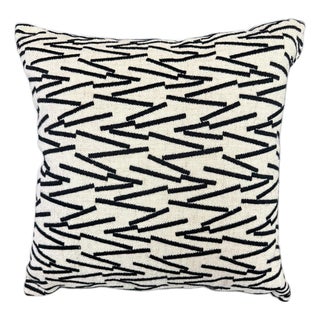 20x20 Embroidered Linen Pillow – Ivory With Black Stitching For Sale