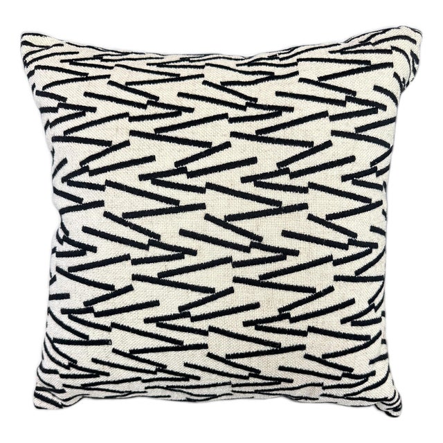 20x20 Embroidered Linen Pillow – Ivory With Black Stitching For Sale