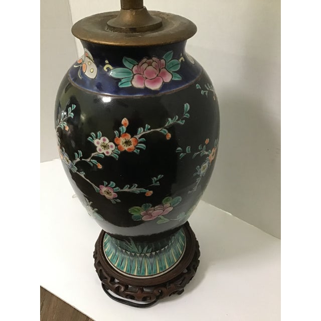 Antique Asian HandPaint Bird Lamp Double Socket For Sale - Image 4 of 10