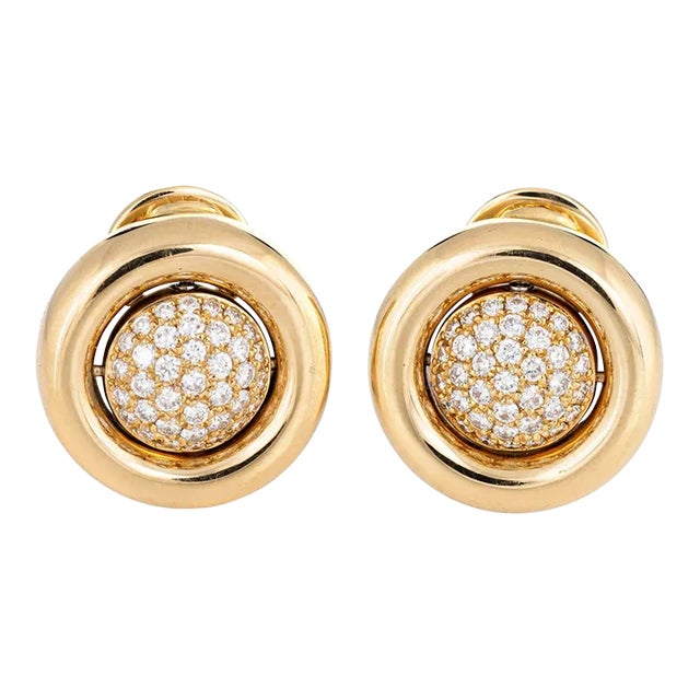 Chopard Diamond Earrings Movable Day Night 18 Karat Yellow Gold Estate Jewellery - 2 Pieces For Sale