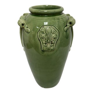 Leona for Neiman Marcus Italian Green Crackle-Glazed Ceramic Vase For Sale