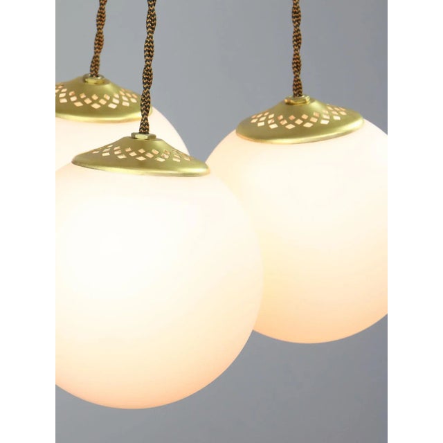 Mid-Century Italian Brass & Opaline Cluster of Lamps For Sale - Image 9 of 18