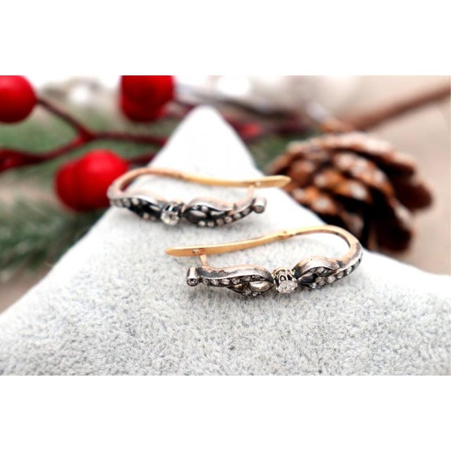 Gold Earrings with Diamond Stud, Set of 2, in Worn conditions. Designed 1890 to 1919