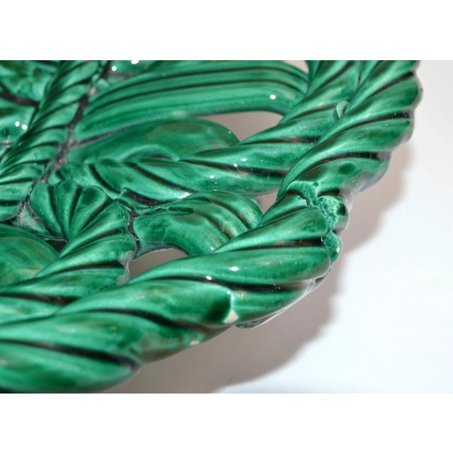 Vallauris France Glazed Woven Ceramic Basket Emerald Green Bambi 1955, Pottery For Sale - Image 12 of 13