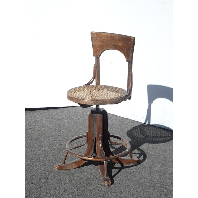 French Country Antique French Country Industrial Telephone Swivel Cane Chair ~ Stool Adjustible For Sale - Image 3 of 15