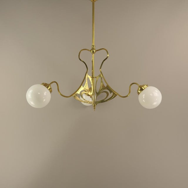 1920s Art Deco Chandelier with Opalglass Shades, Vienna, 1920s For Sale - Image 5 of 18