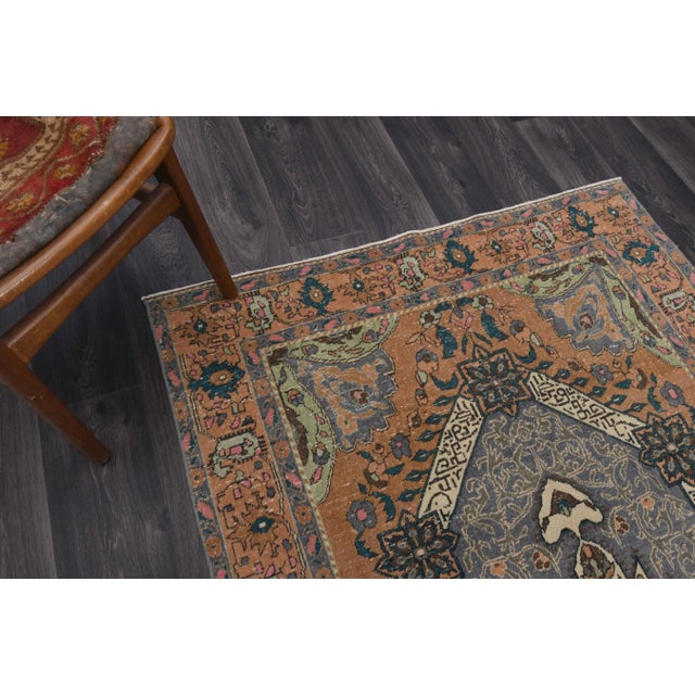 1970s 1970s Vintage Turkish Oushak Handmade Wool Cotton Orange Area Rug For Sale - Image 5 of 11