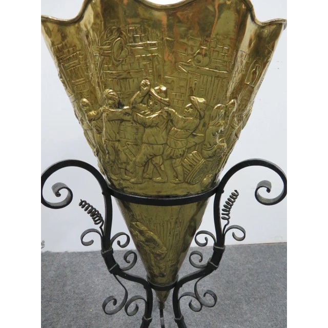 Arts & Crafts Brass & Iron Umbrella Stand For Sale - Image 4 of 5