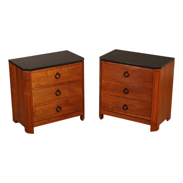 Stickley 21st Century Collection Pair of Granite Top Cherry Nightstands For Sale