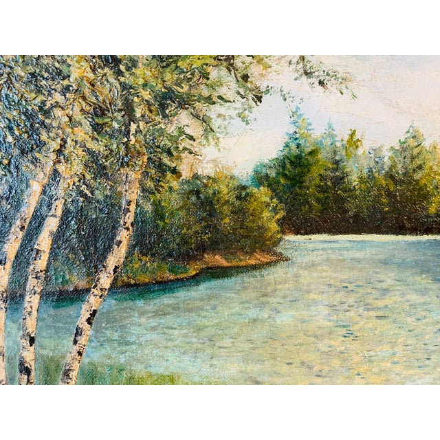 1950s Impressionistic Oil on Canvas Landscape Painting Signed, Framed For Sale - Image 5 of 6