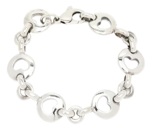 1990s Tiffany & Co Heart Link Bracelet, Sterling Silver, Length 7 Inches