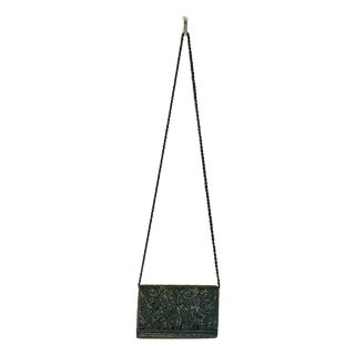1980s Vintage Art Deco Hollywood Regency Hand Beaded Platinum Gray Evening Handbag Clutch For Sale