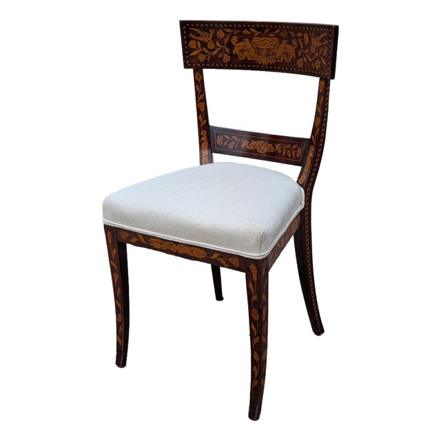 19th Century Victorian Accent Chair With Floral Marquetry Inlay For Sale