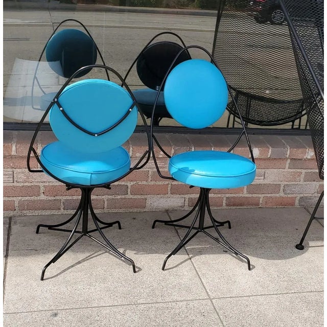 Metal 1950s Black and Blue Swivel Side Chairs Styled After John Risley - Set of 2 For Sale - Image 7 of 13