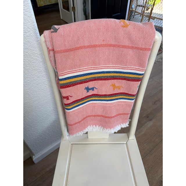 Whimsical rustic vintage embroidered all cotton tablecloth with dancing people and animal motif and fringed ends. Perfect...