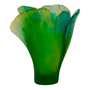 Mid 20th Century Daum Crystal France Green/Blue Ginkgo Tulip Mini Vase Glass