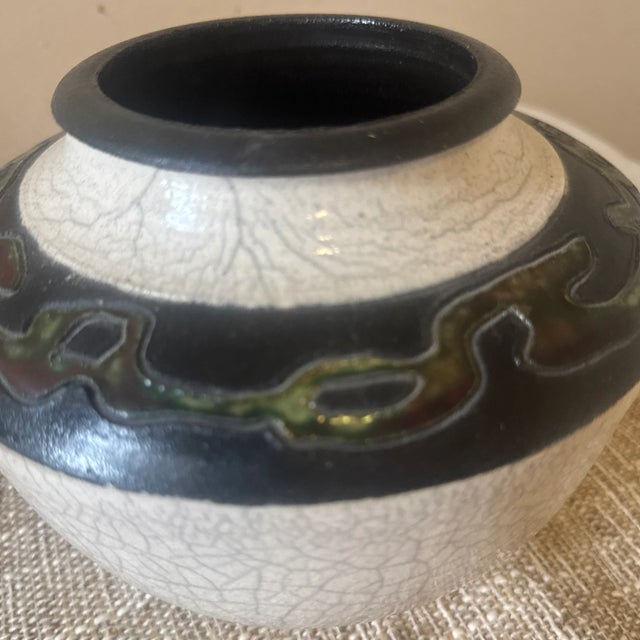 Japanese Vase --1970s Large Round Raku Vase For Sale - Image 3 of 9