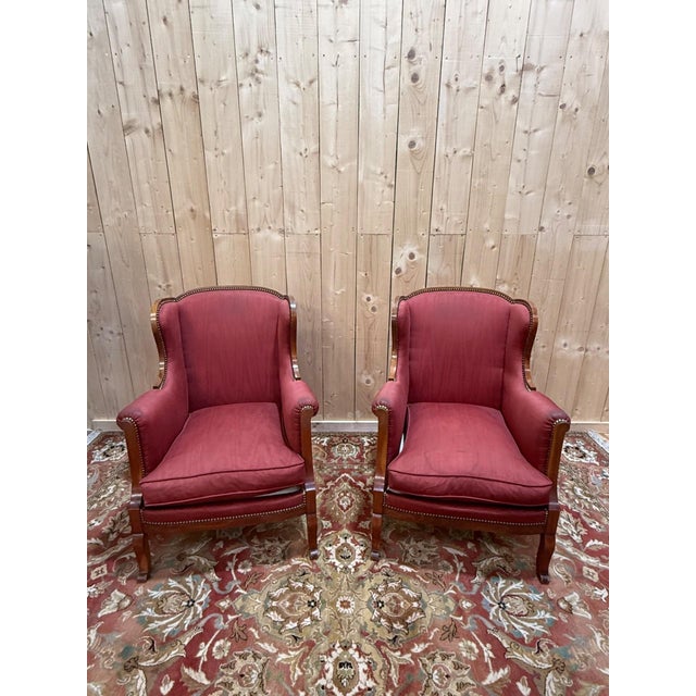 Antique Wingback Chairs in Mahogany, 1900 For Sale - Image 5 of 5