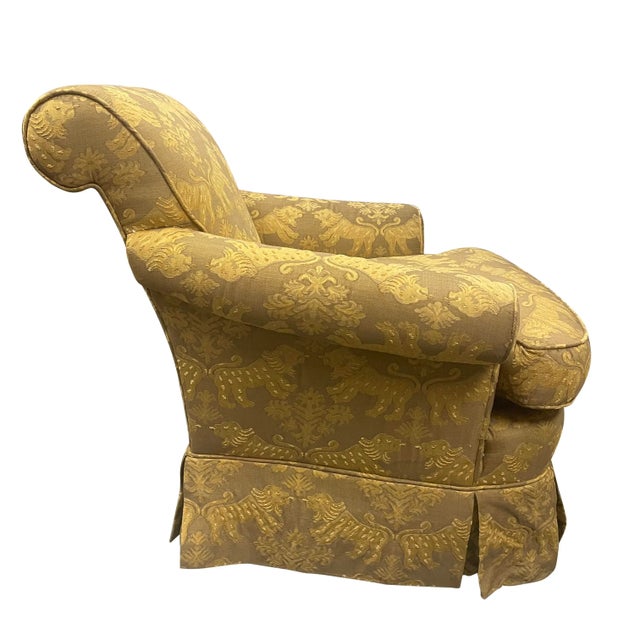 The House of Scalamandre 1980s Schumacher Furnishings Club Chair in Scalamandre Fabric For Sale - Image 4 of 9