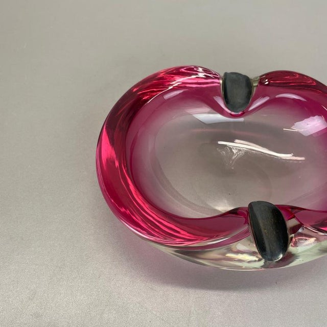 1970s Large Pink Murano Bubble Glass Ashtray with Sterling Silver 925, Italy, 1970s For Sale - Image 5 of 18