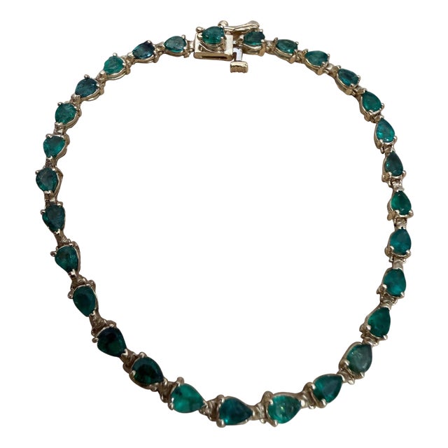 7 Ct Natural Pear Shape Emerald Cocktail Tennis Bracelet 14 Kt Yellow Gold 7" For Sale