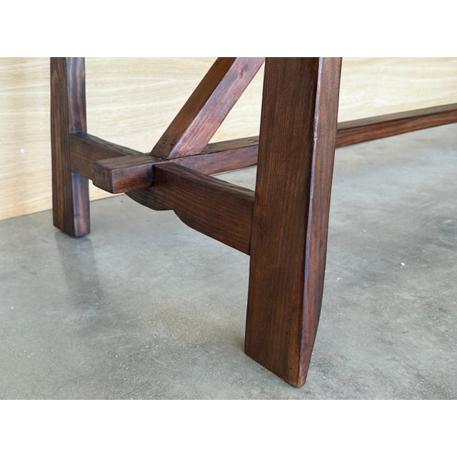 19th Large Spanish Dining or Desk Table with Carved Legs and Wood Stretcher For Sale - Image 9 of 18