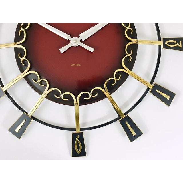 Black Large Mid-Century Brutalist Junghans Sunburst Wall Clock in Brass, Germany, 1950s For Sale - Image 8 of 16