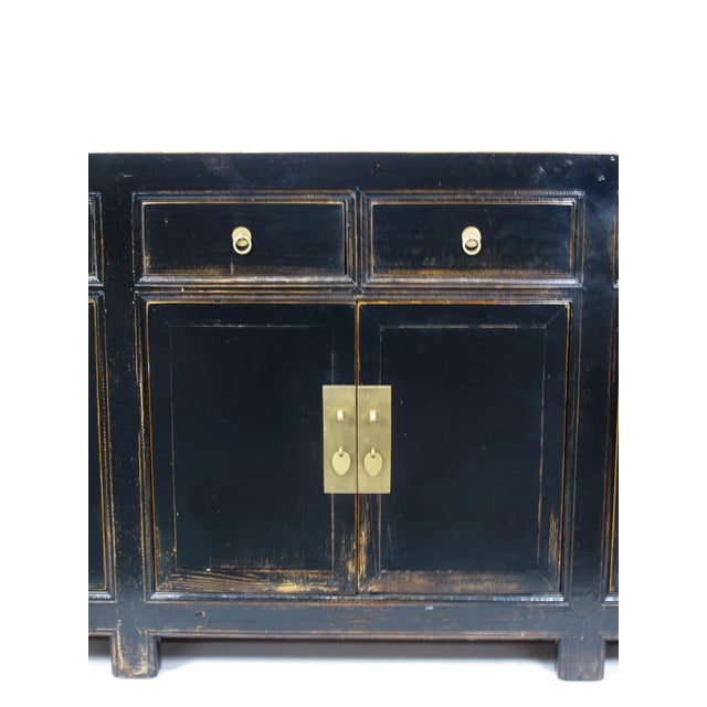 Wood Distressed Antique Black 95" Long Sideboard Buffet Table For Sale - Image 7 of 8