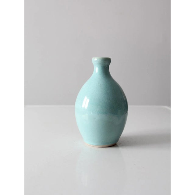 Robin's Egg Blue Vintage Studio Pottery Vase For Sale - Image 8 of 8