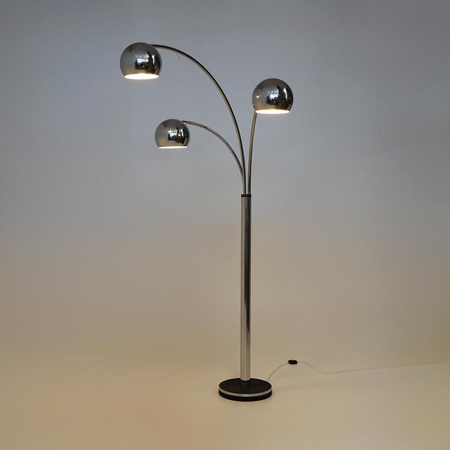 Metal Vintage Three-Arm Floor Lamp in Chromed Metal, 1970s For Sale - Image 7 of 17
