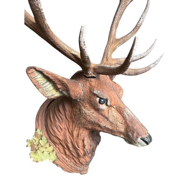 Cabin Antique Black Forest Stag Deer Head Caset Iron For Sale - Image 3 of 10