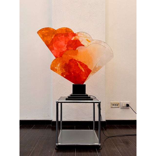 Fan Lamp by Lucia Caprioglio – Painted Acrylic glass on Rice Paper – One-of-a-kind Signed Piece This sculptural fan lamp...