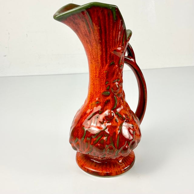 Mid-Century Boho Chic Mediterranean U-S-a Pottery Ewer Shaped Ceramic Vase Pitcher. For Sale - Image 14 of 15