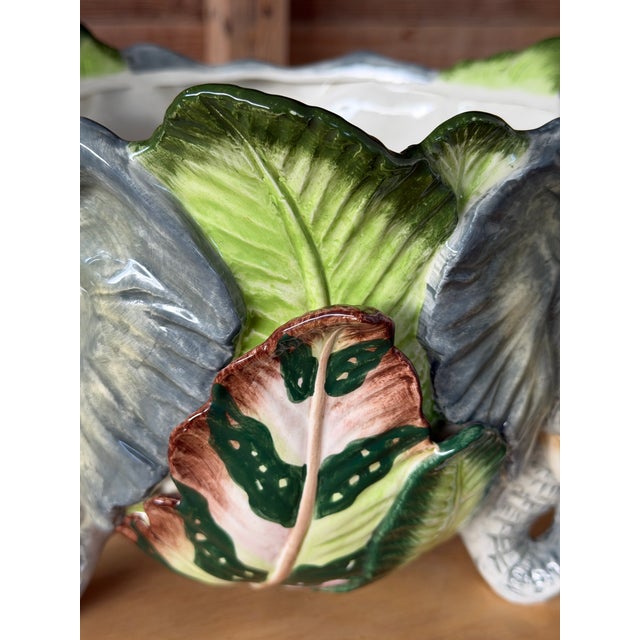 Vintage Fitz and Floyd Sculptural Elephant Cachepot Planter With Tropical Leaves For Sale - Image 9 of 12