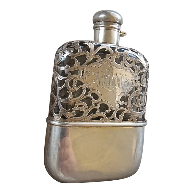 Antique Sterling Silver Overlay Flask by Alvin For Sale