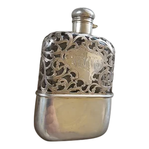 Antique Sterling Silver Overlay Flask by Alvin