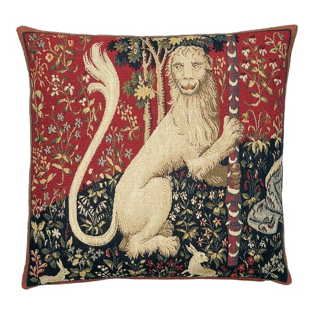 Lion-l'Odorat Tapestry Cushion With Feather Filler - 46x46cm (18"x18") For Sale