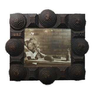 1903 Antique Tramp Art Wooden Picture Frame For Sale