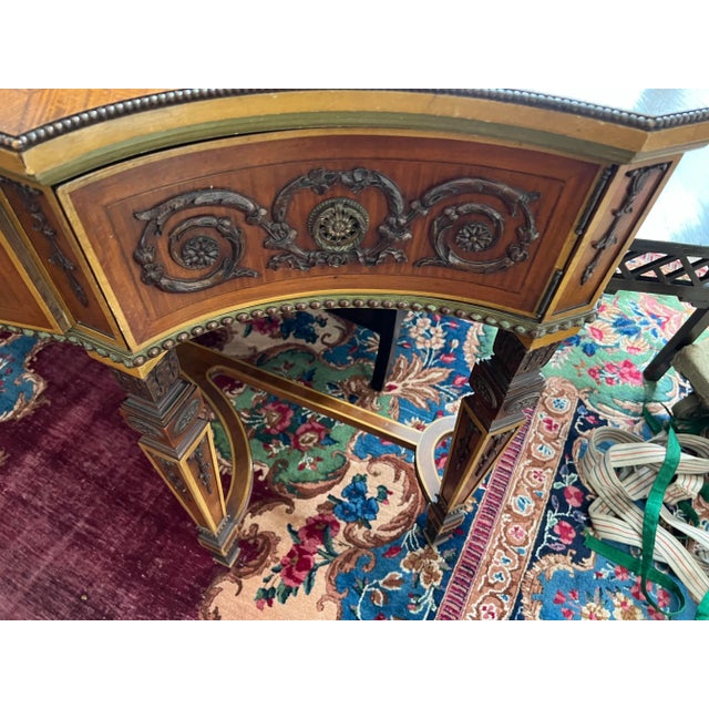 English C.1920 English Adam's Style Hand Painted Satinwood Walnut Inlay Sideboard Server For Sale - Image 3 of 12