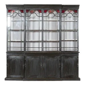 Large 19th Century English Ebonised Breakfront Glazed Pine Dresser, 1880