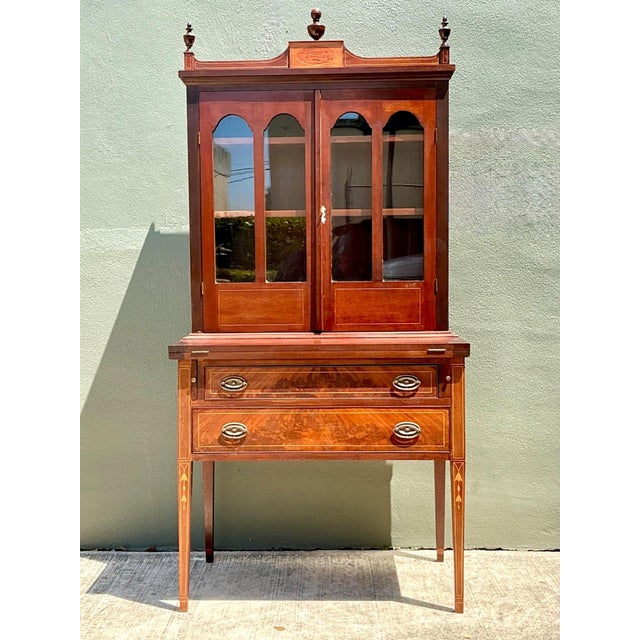 Vintage Marquetry Secretary Desk For Sale - Image 11 of 16